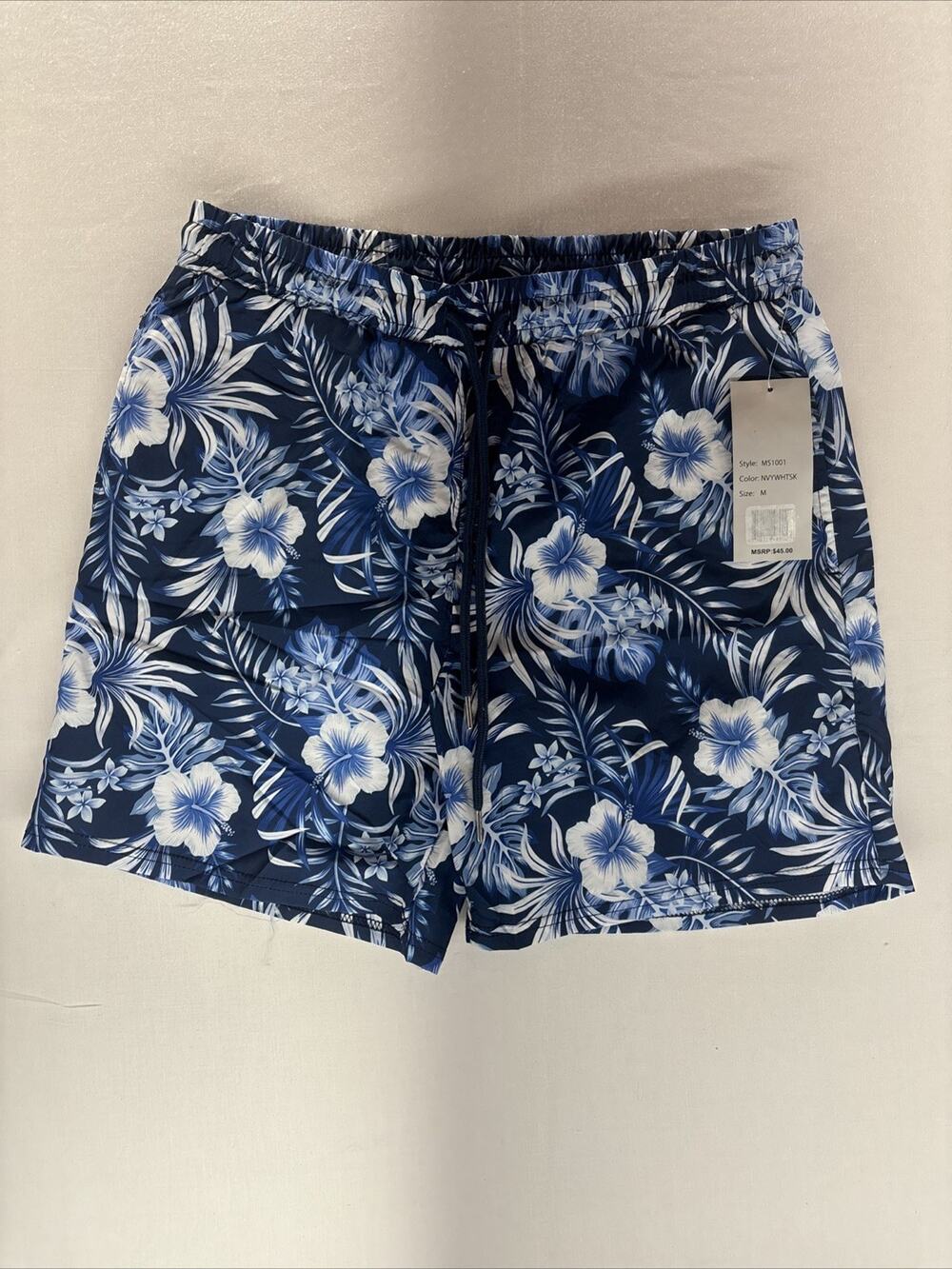 Centro Swim Trunks Shorts Blue White Hawaiian Drawstring Mens Medium NWT
